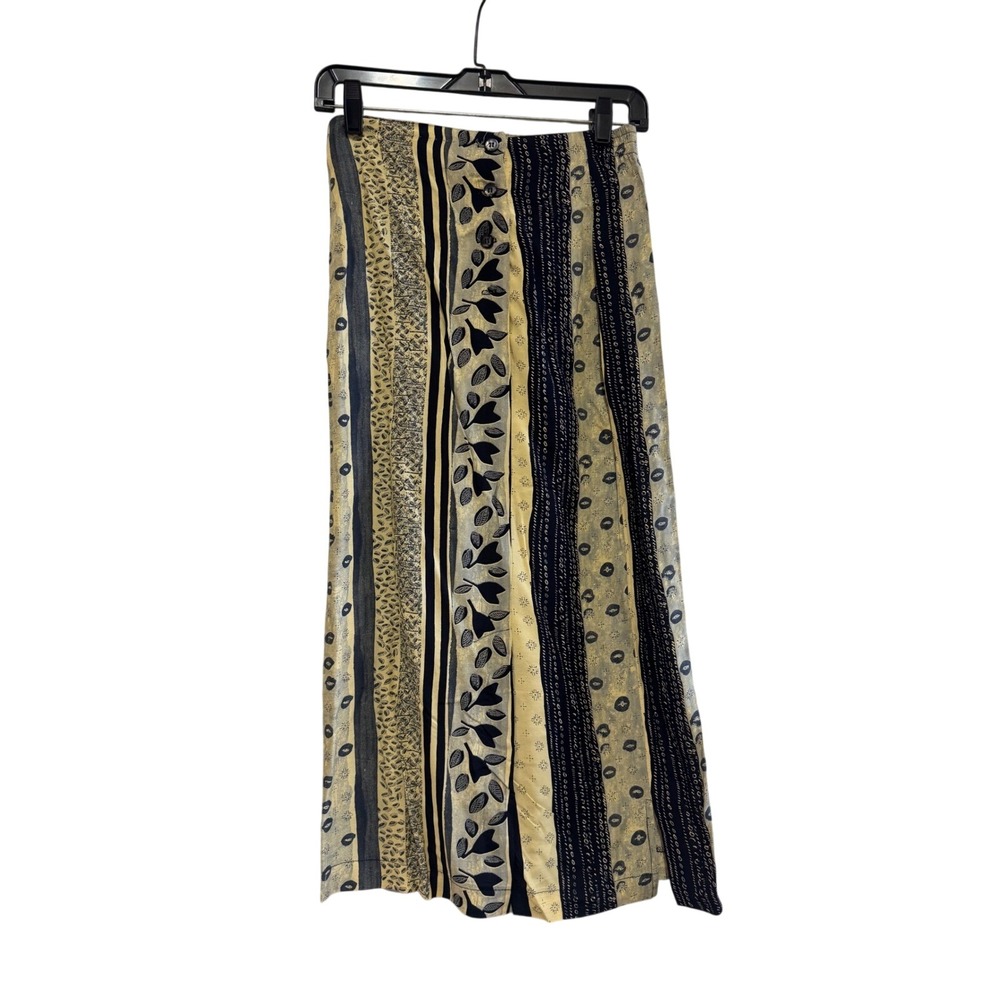 Jo Hardin Vintage Mixed Print Maxi Skirt Navy Yellow Botanical Size 6 USA Made‎